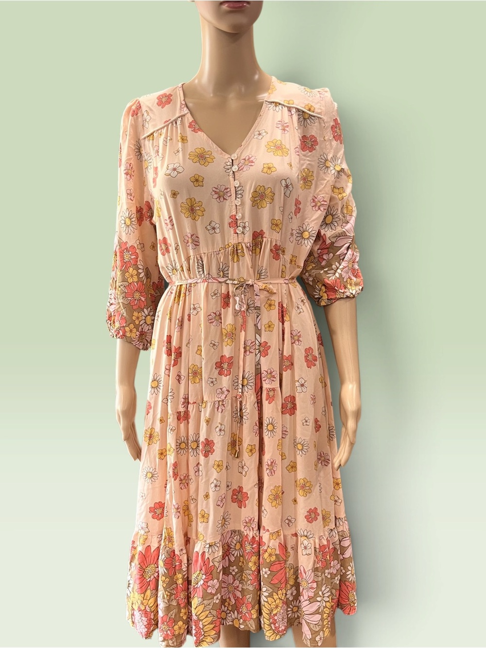 Jaase "Daisies Print" Eve floral Dress Boho Floral V-Neck Rayon - Size-L